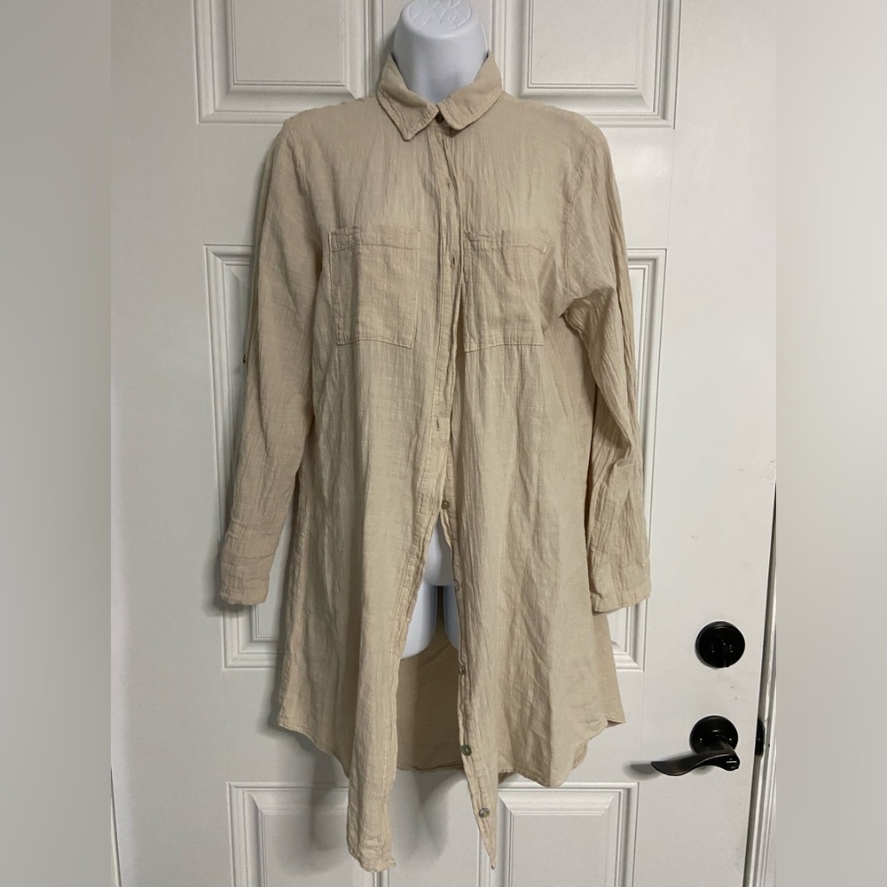D3- BLANCO Beachy Beige Button Up Shirt Dress